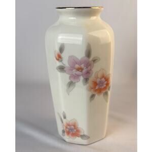 VINTAGE JAPANESE FLOWERED FINE BONE CHINA VASE APPROX 6"